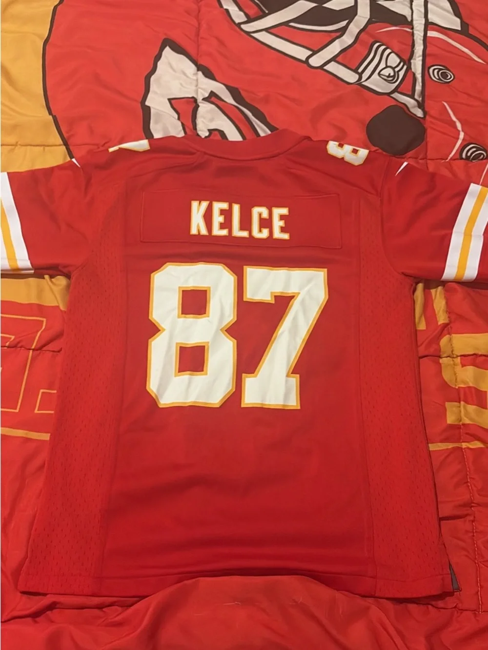 Nike Kids Red Kansas City Football Jersey #87 with White & Gold Accents